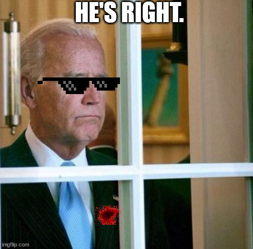 Sad Joe Biden | HE'S RIGHT. | image tagged in sad joe biden | made w/ Imgflip meme maker