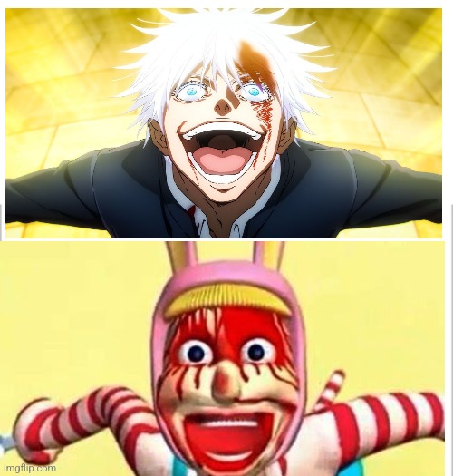 Am I crazy, or is Gojo doing his best Popee the Preformer impersonation... | image tagged in white background,anime,anime meme | made w/ Imgflip meme maker