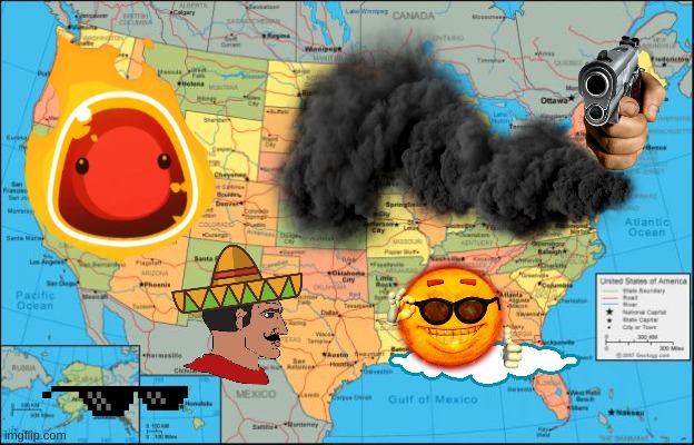 The US... In a nutshell | image tagged in map of united states | made w/ Imgflip meme maker