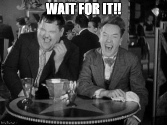 Laurel Hardy laught | WAIT FOR IT!! | image tagged in laurel hardy laught | made w/ Imgflip meme maker