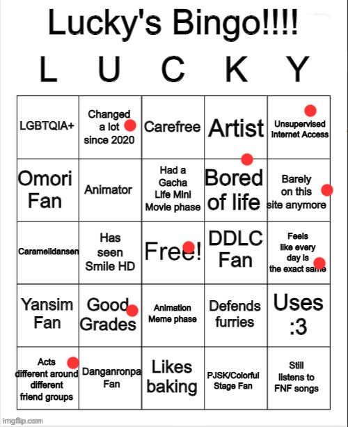 Lucky's Bingo | image tagged in lucky's bingo | made w/ Imgflip meme maker