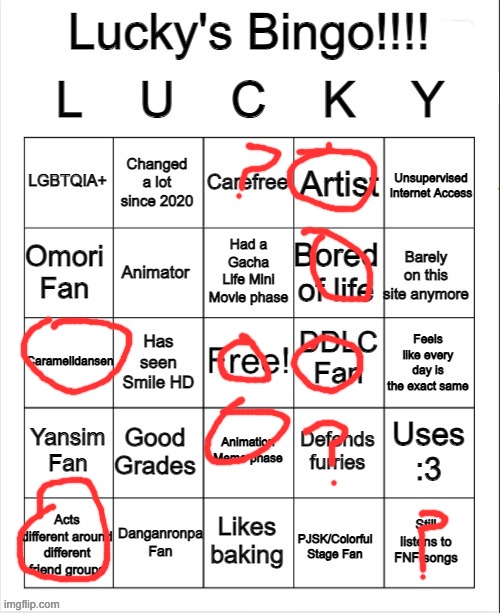 Lucky's Bingo | image tagged in lucky's bingo | made w/ Imgflip meme maker