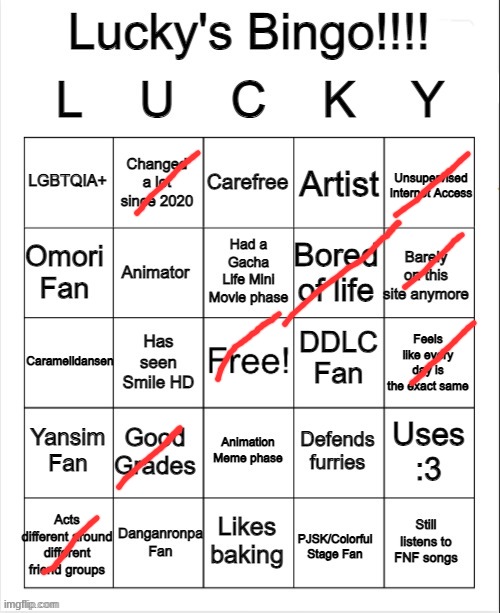 Lucky's Bingo | image tagged in lucky's bingo | made w/ Imgflip meme maker