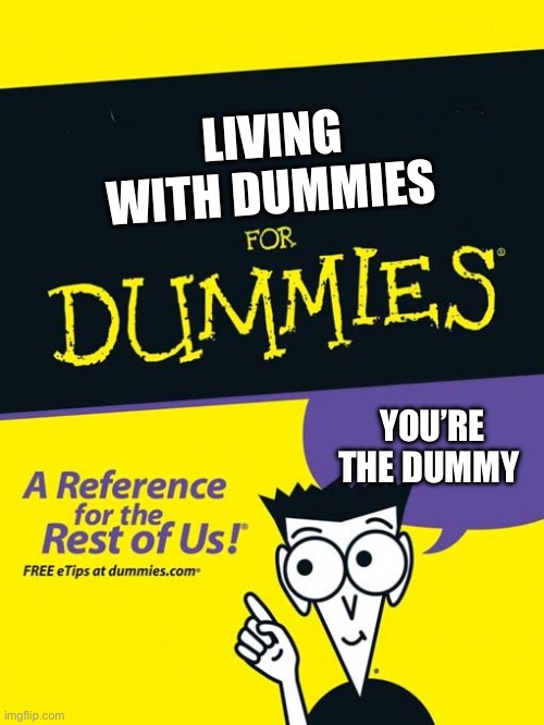 For dummies book | LIVING WITH DUMMIES; YOU’RE THE DUMMY | image tagged in for dummies book | made w/ Imgflip meme maker