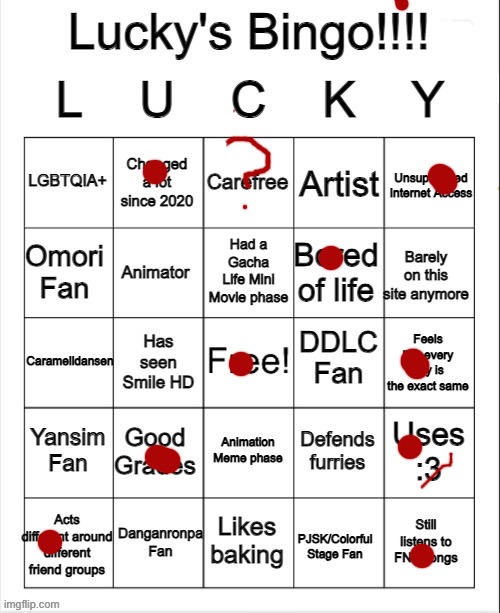 :3 | image tagged in lucky's bingo | made w/ Imgflip meme maker