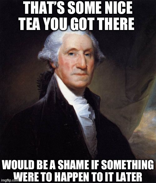 George Washington | THAT’S SOME NICE TEA YOU GOT THERE; WOULD BE A SHAME IF SOMETHING WERE TO HAPPEN TO IT LATER | image tagged in memes,george washington | made w/ Imgflip meme maker