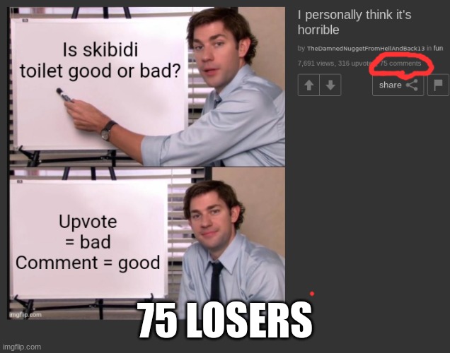 It is actually sad | 75 LOSERS | image tagged in lol,skibidi toilet | made w/ Imgflip meme maker