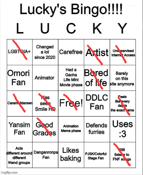 Lucky's Bingo | image tagged in lucky's bingo | made w/ Imgflip meme maker