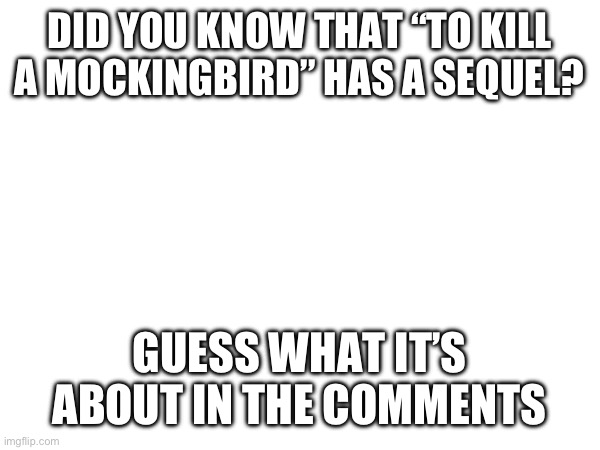 DID YOU KNOW THAT “TO KILL A MOCKINGBIRD” HAS A SEQUEL? GUESS WHAT IT’S ABOUT IN THE COMMENTS | made w/ Imgflip meme maker