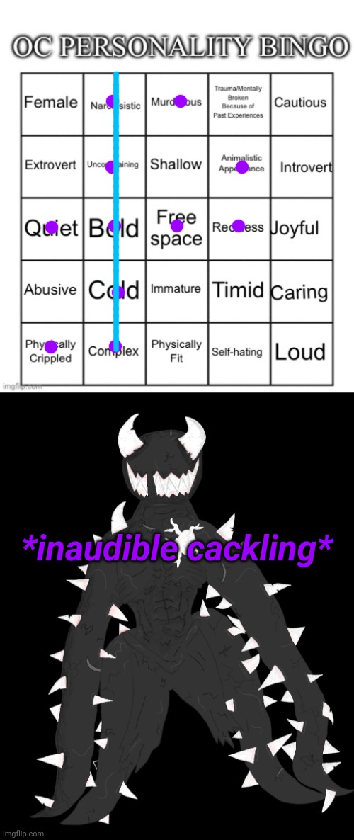 *inaudible cackling* | image tagged in oc personality bingo,spike the anomaly | made w/ Imgflip meme maker