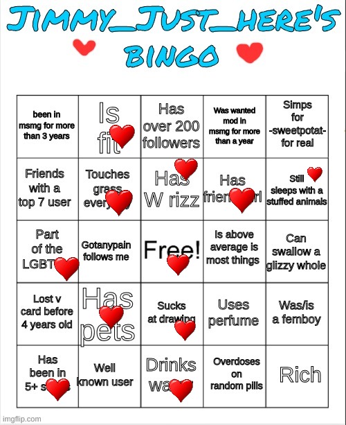 bingo card | image tagged in jimmy_just_here's bingo | made w/ Imgflip meme maker