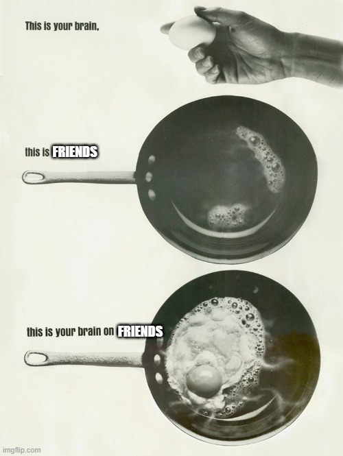 this is your brain on friends | FRIENDS; FRIENDS | image tagged in this is your brain on drugs | made w/ Imgflip meme maker