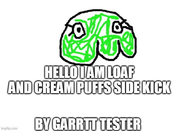 HELLO I AM LOAF AND CREAM PUFFS SIDE KICK; BY GARRTT TESTER | made w/ Imgflip meme maker