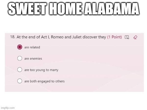 sweet home alabamaaaa | SWEET HOME ALABAMA | image tagged in alabama,sweet home alabama,memes,funny,funny memes | made w/ Imgflip meme maker