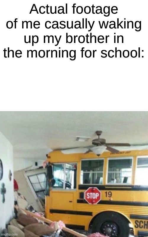 true | Actual footage of me casually waking up my brother in the morning for school: | image tagged in blank white template | made w/ Imgflip meme maker