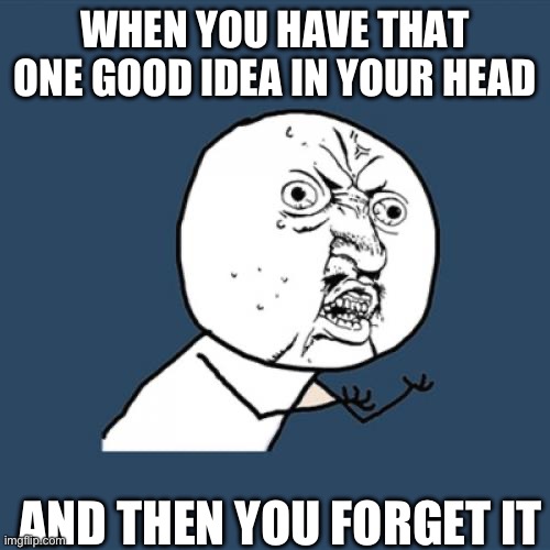 Y U No Meme | WHEN YOU HAVE THAT ONE GOOD IDEA IN YOUR HEAD; AND THEN YOU FORGET IT | image tagged in memes,y u no | made w/ Imgflip meme maker