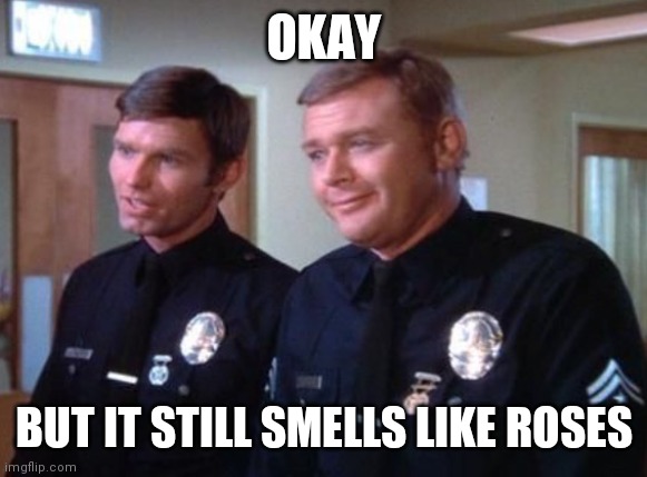 1 Adam 12 | OKAY BUT IT STILL SMELLS LIKE ROSES | image tagged in 1 adam 12 | made w/ Imgflip meme maker