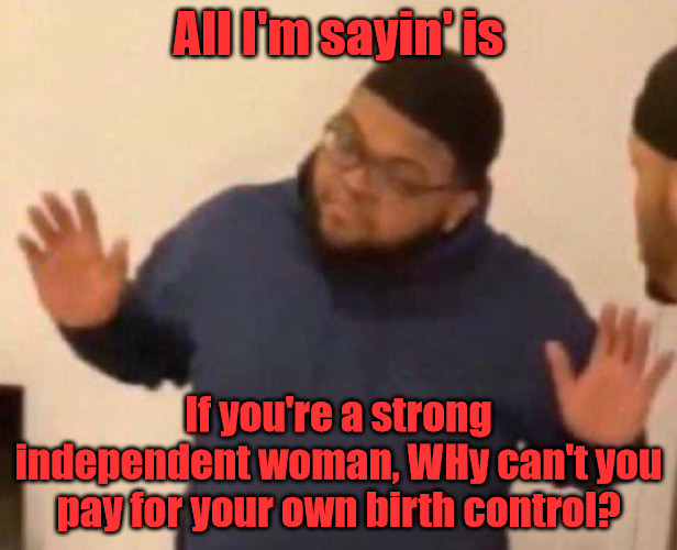 Pay Your Way | All I'm sayin' is; If you're a strong independent woman, WHy can't you pay for your own birth control? | image tagged in all i'm saying | made w/ Imgflip meme maker