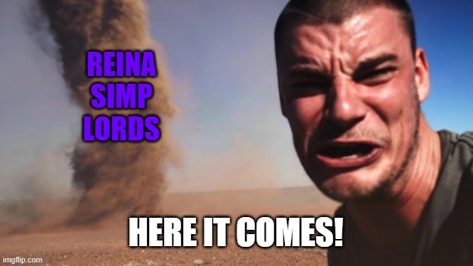 Tornado Guy | REINA SIMP LORDS; HERE IT COMES! | image tagged in tornado guy | made w/ Imgflip meme maker