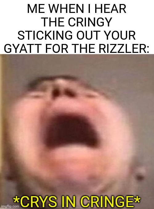 *CRYS IN CRINGE* | ME WHEN I HEAR THE CRINGY STICKING OUT YOUR GYATT FOR THE RIZZLER:; *CRYS IN CRINGE* | image tagged in rizz | made w/ Imgflip meme maker