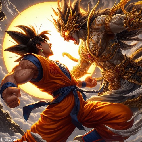 Sun Wukong vs Goku | image tagged in goku,monkey,dragon ball z,dragonball super | made w/ Imgflip meme maker