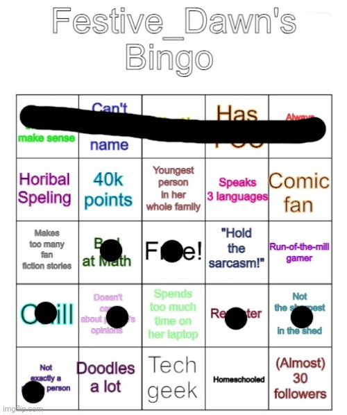 Dawn's bingo | image tagged in dawn's bingo | made w/ Imgflip meme maker