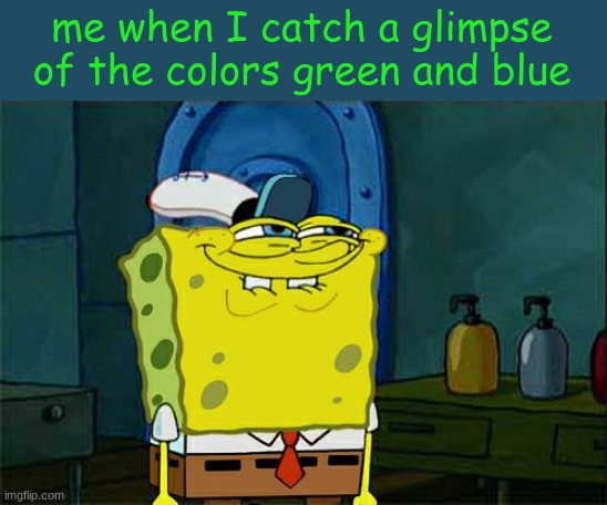 wrong way to use this meme but anygays | me when I catch a glimpse of the colors green and blue | image tagged in memes,don't you squidward | made w/ Imgflip meme maker