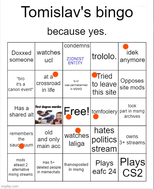 Tomislav's bingo | image tagged in tomislav's bingo | made w/ Imgflip meme maker
