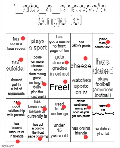 i_ate_a_cheese's msmg bingo | image tagged in i_ate_a_cheese's msmg bingo | made w/ Imgflip meme maker