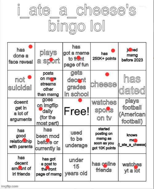 i_ate_a_cheese's msmg bingo | image tagged in i_ate_a_cheese's msmg bingo | made w/ Imgflip meme maker