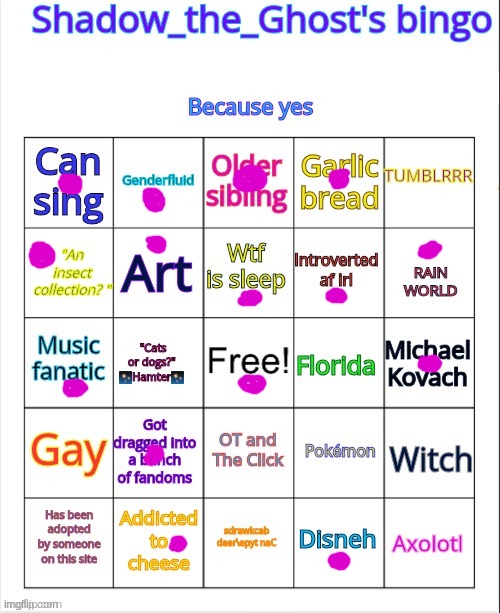 b i n g o | image tagged in shadow_the_ghost's bingo | made w/ Imgflip meme maker