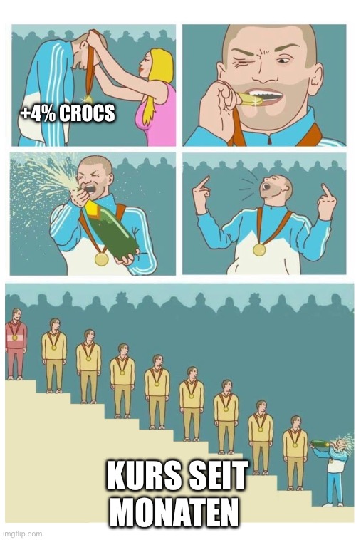 Last Place Douche Bag | +4% CROCS; KURS SEIT MONATEN | image tagged in last place douche bag | made w/ Imgflip meme maker
