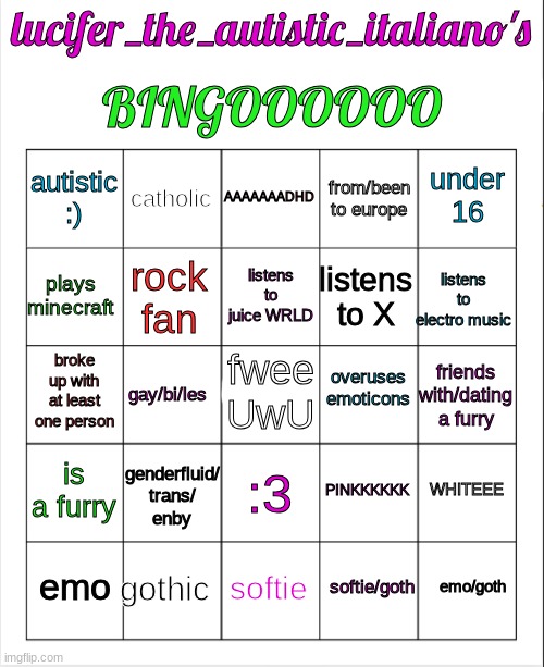 High Quality Lucifer_the_italiano's bingo! Blank Meme Template