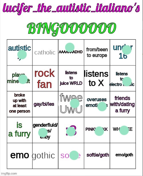 Wonk wonk wooooonnnkkk no bingo | image tagged in lucifer_the_italiano's bingo | made w/ Imgflip meme maker