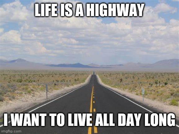 Life is a Highway | LIFE IS A HIGHWAY; I WANT TO LIVE ALL DAY LONG | image tagged in highway,funny memes | made w/ Imgflip meme maker