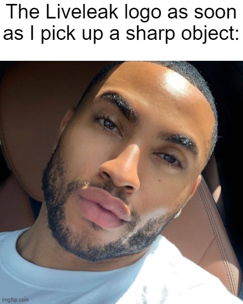 Lightskin RIzz | The Liveleak logo as soon as I pick up a sharp object: | image tagged in lightskin rizz | made w/ Imgflip meme maker