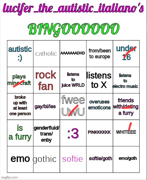 i will hurt someone | image tagged in lucifer_the_italiano's bingo | made w/ Imgflip meme maker