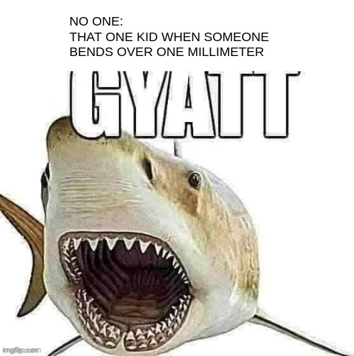 Shark gyatt | NO ONE:
THAT ONE KID WHEN SOMEONE BENDS OVER ONE MILLIMETER | image tagged in shark gyatt | made w/ Imgflip meme maker