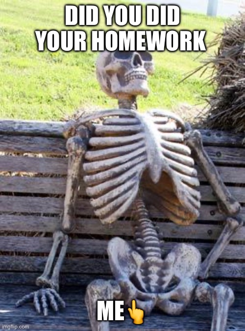 Waiting Skeleton Meme | DID YOU DID YOUR HOMEWORK; ME👆 | image tagged in memes,waiting skeleton | made w/ Imgflip meme maker