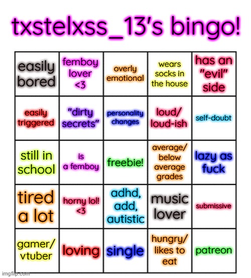 High Quality txstelxss_13's bingo! Blank Meme Template