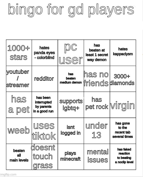 gd bingo Blank Meme Template