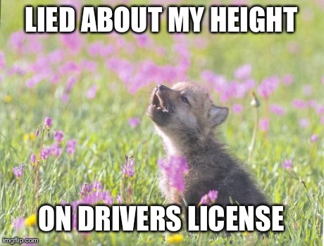 Baby Insanity Wolf | LIED ABOUT MY HEIGHT ON DRIVERS LICENSE | image tagged in memes,baby insanity wolf,AdviceAnimals | made w/ Imgflip meme maker
