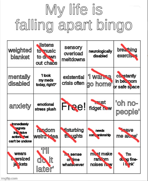 rah | image tagged in my life is falling apart bingo | made w/ Imgflip meme maker