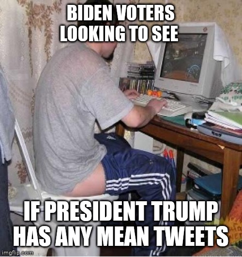 Democrats Trump | BIDEN VOTERS LOOKING TO SEE; IF PRESIDENT TRUMP HAS ANY MEAN TWEETS | image tagged in toilet computer,funny memes | made w/ Imgflip meme maker