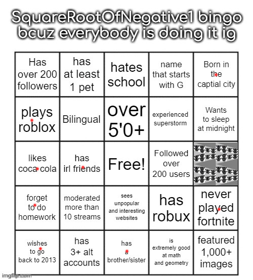 sqrt-1bingo | image tagged in sqrt-1bingo | made w/ Imgflip meme maker