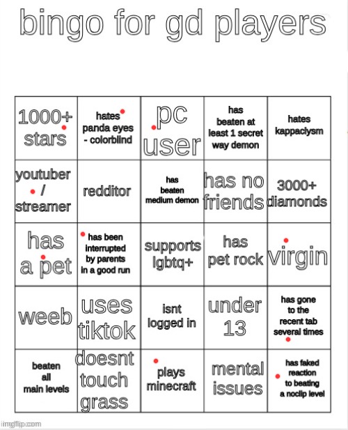:| | image tagged in gd bingo,dive | made w/ Imgflip meme maker