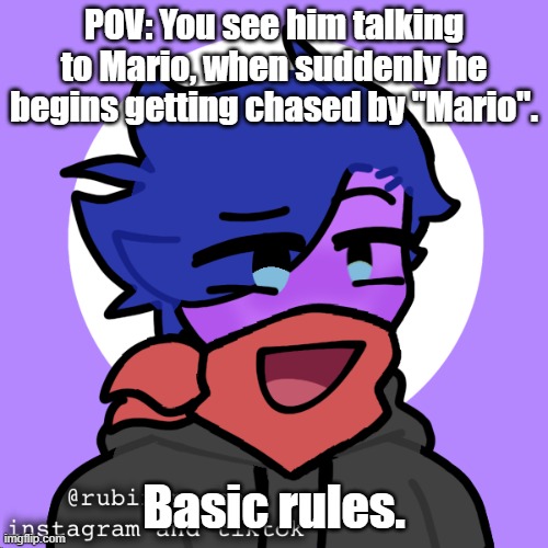 Mirror Blook (why he ourple) | POV: You see him talking to Mario, when suddenly he begins getting chased by "Mario". Basic rules. | image tagged in mirror blook why he ourple | made w/ Imgflip meme maker