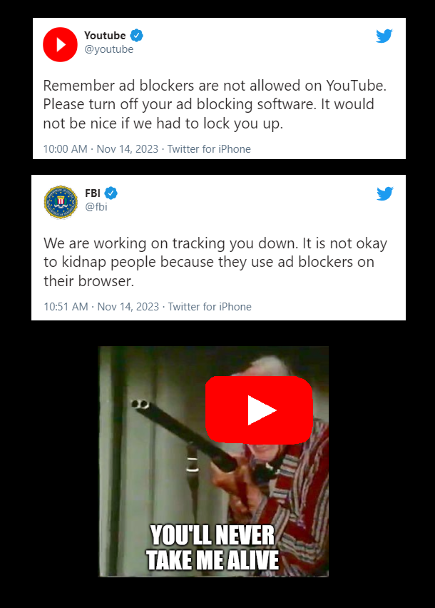 High Quality YouTube Threatening People Who Use Ad Blockers Blank Meme Template