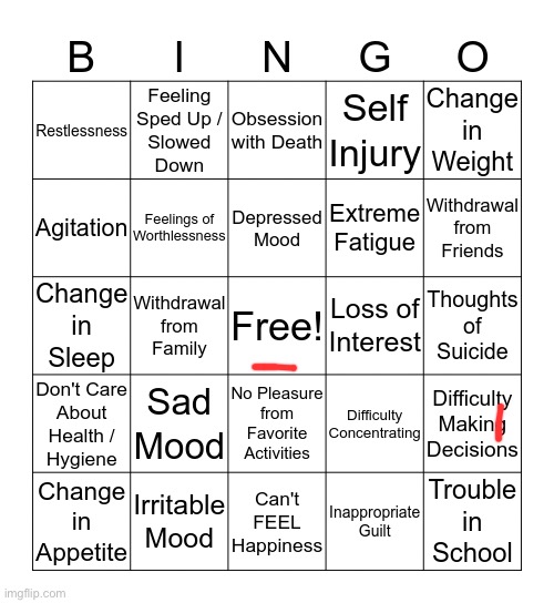 Bad news guys! | image tagged in depression bingo 1 | made w/ Imgflip meme maker