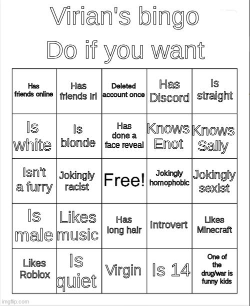 High Quality Virian's bingo Blank Meme Template